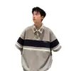 Camisa polo pesada de waffle para meninos, manga curta, moda verão, cor da marca, lapela combinando, camiseta para estudantes, camiseta americana de meia manga