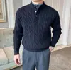 Clássico Design Dois em Um Outono/Inverno Camada Dupla Gola Meia-Alta Textura Torcida Aconchegante e Espesso Suéter de Tricô para Homens