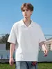 Camisa Polo T-Shirt Retro de Luxo Leve com Gola Seagull para Homens, T-Shirt Casual Solta Texturizada de Manga Curta para o Verão