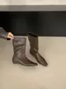 Primer Encuentro Ji Cuadrado Retro Punta Estrecha Cuña Adelgazante Pantorrilla Ancha Botas de Montar Mujer 2026 Otoño/Invierno Nuevas Botas Francesas Simples de Media Pantorrilla