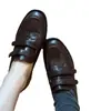 2026 mocassins femininos de couro estilosos e modernos, versáteis, novos para o dia a dia, com duas tiras de velcro e salto grosso