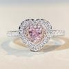 Anel de Prata Esterlina S925 com Diamante Feminino Fofo Estilo Ins Coração Rosa Simples Anel de Zircônia com Corte Flor de Gelo Mais Vendido