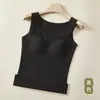Roupa íntima de veludo alemã colete térmico feminino outono e inverno sem costura à prova de frio febre base de peça única bojo fixo forro de lã espessura
