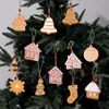 Ornamento triplo de madeira estilo retrô americano de pão de gengibre, casa de pão de gengibre, sino, floco de neve, meia de Natal, árvore de Natal, vitrine, pingente de atmosfera