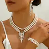 Collar de Tres Capas con Cuentas, Pendientes, Pulsera, Conjunto, Vestido, Banquete, Fiesta, Novia, Moda, Cadena para Suéter, Transfronterizo Europeo y Americano