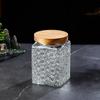 Frasco de vidrio transparente con relieve tallado y sellado, creativo, con tapa de bambú, grande y pequeño, para cocina