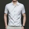Camisa de Seda de Gelo de Manga Curta para Homem 2025, Roupa Masculina Casual de Verão para Negócios, Elástica, Sem Amassados, Respirável, Camisa Fina