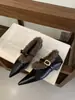 G5-17~Cuña Estilo Francés Punta Fina Zapatos Mary Jane Zapatos de Mujer 2025 Otoño e Invierno Nuevos Zapatos de Algodón de Terciopelo