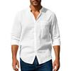 2025 Amazon Transfronterizo Primavera y Otoño Camisa Nueva de Manga Larga con Cuello Alto Transpirable Casual para Hombre Nuevo Estilo Chino Camisa con Bolsillo