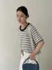 [Oufan] Suéter de Tricô Solto Listrado com Pônei Bordado Estilo Coreano Feminino Verão Gola Redonda Manga Curta 11220