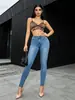 Jeans skinny stretch direto da fábrica para mulheres, lavagem azul claro, corte slim, que abraça o quadril, calça lápis justa, atacado transfronteiriço