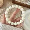 Pulseira de Bodhi de Jade Branco com Patinha de Gato Branco Porcelana, Aro Único para Homens e Mulheres Estudantes, Macia ao Toque, para Brincar e Manusear, Venda por Atacado de Contas Budistas