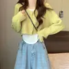 Cardigan de Tricô Curto com Decote V Novo para Primavera e Outono 2026 para Mulheres, Estilo Suave, Cintura Alta, Emagrecedor, Jaqueta Suéter Versátil Tendência