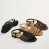 Sandalias Planas Estilo Retro para Mujer Verano Tejidas Huecas Punta Abierta Hebilla Versátiles Cómodas Casuales Zapatos de Playa para Mujer 201-1