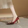 Jingang Cg6029 Salto Grosso Bico Fino Sapatos de Casamento Sapatos de Noiva Femininos 2024 Novos Sapatos de Salto Alto Bico Fino para Mulheres Primavera e Outono