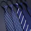 Corbata con Cremallera Formal de Negocios para Hombres para la Boda del Novio de las Mujeres Rayas Azules Negro Delgado Personas Perezosas Fácil de Jalar