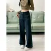 Talla grande azul oscuro Vintage Cintura Alta Jeans con forro polar Invierno para Mujer Casual Combinable Holgados Pierna Recta Pierna Ancha Pantalones Largos