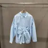 Otoño 2026 Transfronterizo Nuevo Diseño con Sentido Lazo Cintura Ceñida Camisa de Manga Larga Versátil Viaje Doble Cara Uso Holgado Top