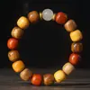 Pulsera Luminosa de Cuentas Múltiples Estilo Antiguo Sándalo Tres Tesoros Auspiciosos Pulsera Simple de un Solo Círculo Joyería para Hombres y Mujeres Estilo Retro