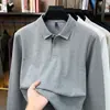 Camisa POLO com colarinho para homens, de manga longa, estilo business casual, corte solto, versátil, adequada para primavera e outono, camisa básica para homens de meia-idade e idosos