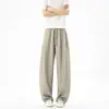 Estilo Old Money Color Avena Raya Vertical Cordón Pantalones Casuales Hombre Verano Caída Ligera Lujo Pantalones de Traje Holgados Talla Extra Largos