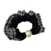 Coletero de encaje a cuadros estilo coreano retro con perlas, moderno, para coleta o moño.