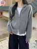 [Cardigan de Veludo Ártico] Cardigan estiloso e de caimento solto, uma peça de alta qualidade para outono/inverno com um top de tricô com capuz e zíper duplo