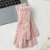 Novas Luvas de Lã Tricotada de Pelúcia Estampadas de Leopardo para Mulheres no Inverno com Tela Sensível ao Toque e Sem Dedos Quentes e Proteção Fria para Ciclismo Cinco Dedos Estudantes
