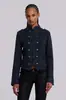 Estilo Ins Moda Callejera Femenina Tendencia Nueva Chaqueta de Mezclilla Ajustada con Botones de Doble Botonadura Cuello Medio Alto Ropa Transfronteriza
