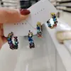 Brincos Coloridos de Zircônia Incrustada em Cobre de Alta Qualidade Estilo Francês Luxo Leve Banhados a Ouro 18K Diamante Completo estilo Ins Europeu e Americano Brincos Distintivos para Mulheres