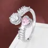 Anel Ajustável em Forma de Coração com Zircônia, Doce e Moderno, Requintado e de Alto Padrão, Venda Direta do Fabricante, Exclusivamente para Fornecimento Transfronteiriço