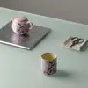 Taza de Bambú con Junta, Flor de Lirio Pintada a Mano Rosa Melocotón Ino Kiyomatsu, Taza Personal Exquisita, Taza Individual Exquisita para Kung Fu Femenino