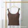 Bonita camisola con ribete de encaje para mujer, versión coreana de otoño, ropa interior pura y deseable con copas, camisola básica para mujer