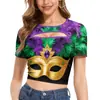 Carnaval de Exportación de Ropa Femenina Transfronteriza Nueva Primavera Danza de la Máscara Camiseta de Mujer Estilo Corto Impresión Digital