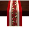Nuevo camino de mesa navideño de Amazon con cuadros de búfalo, flores rojas y piñas para decoración de fiestas caseras de invierno