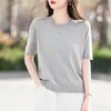 Nueva camiseta suelta de manga corta de punto, suéter interior, camisa base sin cachemira, top de manga corta de primavera y otoño y verano.