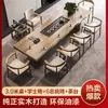 Conjunto de mesa de chá e cadeiras feito de madeira maciça, bandeja de chá moderna com estação de preparo de chá integrada, mesa de chá kung fu simples para a sala de estar, tudo em madeira maciça