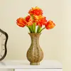 Vaso de Cerâmica Retrô Estilo Wabi-Sabi Shumen Flor Artificial Arranjo de Flores para Sala de Estar Decoração de Entrada de Luxo Leve de Alta Qualidade