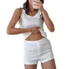 Estilo Novo Europeu e Americano Colete Tricotado Jacquard Coração Decote U Shorts Pijama Confortável Conjunto de Duas Peças Roupa Casual Feminina para Casa