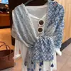 Pañuelo de Seda Artístico Estampado Vintage 2026 Otoño Temprano Nuevo Nicho Versátil Pañuelo Protección Solar Aire Acondicionado Chal Accesorio