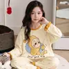 Pijama para Niñas de Algodón Puro Primavera y Otoño Manga Larga Estilo Delgado Niñas Niños Grandes Adolescente Estudiante de Secundaria Estilo Otoño Ropa de Casa