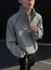 Moletom Americano Retrô com Meio Zíper e Manga Longa, Unissex, Coleção de Primavera, Design de Nicho, Caimento Solto e Casual, Peça de Roupa Cleanfit