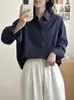 "Amarillo Limón" Fresco de Primavera Nuevo Estilo Coreano Simple Versátil Holgado Adelgazante Color Sólido Manga Larga Camisa Top