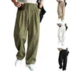 Pantalones de lino para hombre de alta calidad, transfronterizos, estilo retro americano, plisados, de pierna ancha, con un corte suelto y casual y un diseño de pierna recta, lo que los hace versátiles para varios atuendos.
