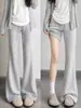 Pantalones Ligeramente Acampanados Gris Claro para Mujer Primavera/Otoño 2026 Nuevo Estilo Petite Cintura Alta Adelgazantes Estilo Americano Pantalones de Chándal Pierna Ancha Pantalones Casuales