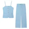 Ropa de mujer transfronteriza 2026 Moda europea y americana top de tirantes ajustado de un solo botón + conjunto de pantalones largos para mujer AA49049/50
