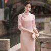 Reloj de entrada estilo retro simple de la República de China, cheongsam mejorado para primavera y verano, elegante, de alta gama, cintura entallada, vestido de manga larga