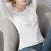 Camiseta de Manga Larga Coreana Nueva de Primavera y Otoño para Mujer Top de Manga Larga Estampado de Cuello Redondo para Mujer Camiseta Base Moderna para Estudiantes