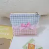 Bolso de Mano con Cuadros de Encaje y Lazo Estilo Coreano, Bolso Versátil y Dulce, Bolsa de Almacenamiento para Viaje, Bolsita para Guardar Labiales
