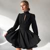 Europeo y americano otoño e invierno gasa nuevo cuello alto manga larga cintura alta vestido péndulo A 2024 moda transfronteriza mayoreo falda mujer